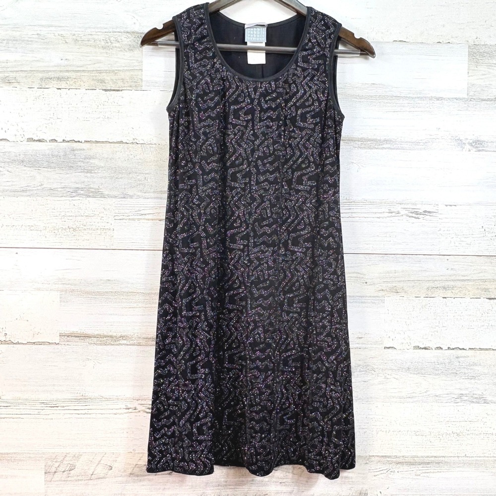 Rabbit Rabbit Rabbit Designs Black Sparkle Geometric Shift Dress 10 Vintage